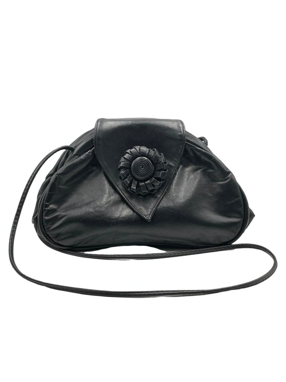 OHHI Ashley Women's Crossbody Clutch Bag  Black Leather Rosette Magnetic Snap